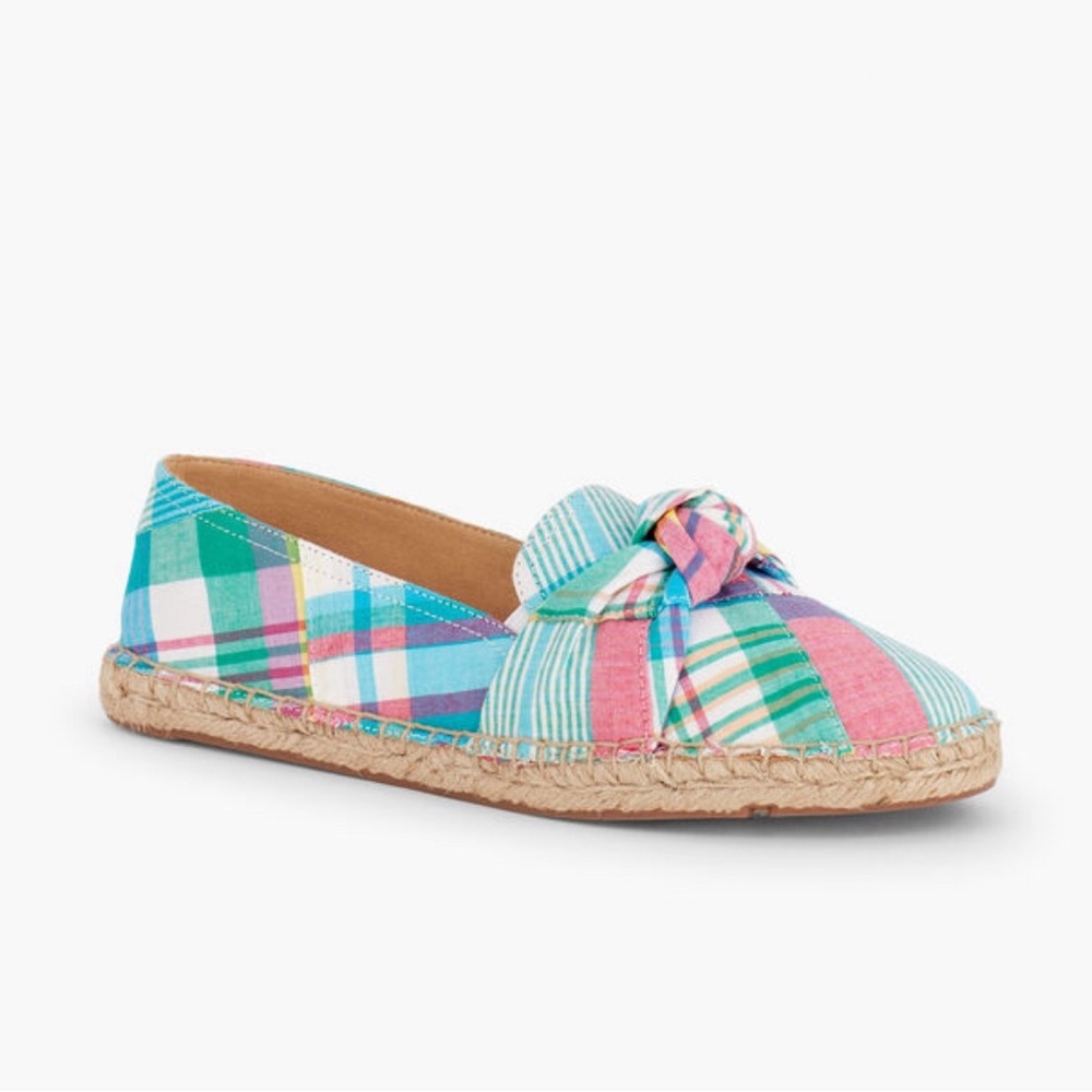 Talbots Izzy Knot Plaid Patchwork Espadrille Flat… - image 2